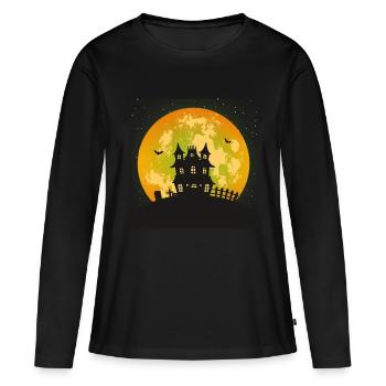 Maison hantée effrayante avec pleine lune - T-shirt manches longues Premium bio Femme - noir - Devant - Julia (174cm)