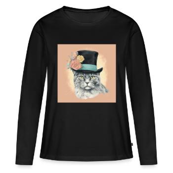 Cat with a hat - Women's Premium Organic Long Sleeve Shirt - black - Front - Julia (174cm)