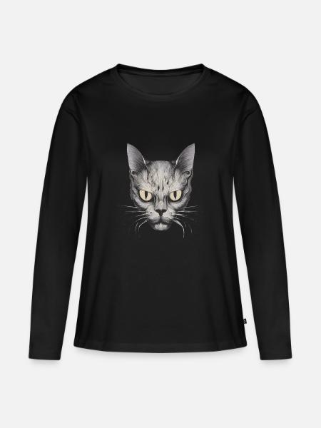 Gesicht Katze - Frauen Premium Bio Langarmshirt - Schwarz