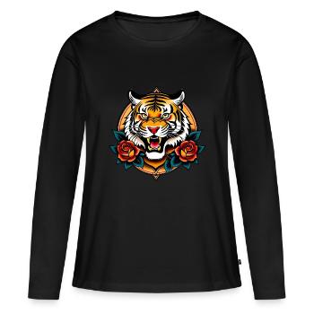 Tatouage de tigre féroce - T-shirt manches longues Premium bio Femme - noir - Devant - Julia (174cm)