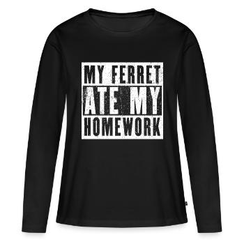 Mon furet a mangé mes devoirs - Cadeau furet - T-shirt manches longues Premium bio Femme - noir - Devant - Julia (174cm)