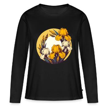Iris jaunes rétro - T-shirt manches longues Premium bio Femme - noir - Devant - Julia (174cm)