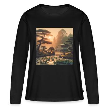 Japon Bonsaï Vintage - T-shirt manches longues Premium bio Femme - noir - Devant - Julia (174cm)