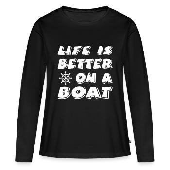 Boot - Frauen Premium Bio Langarmshirt - Schwarz - Vorne - Julia (174cm)