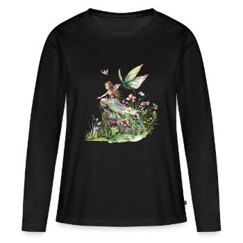 Fantaisie Fée Magie Conte de Fées Fille Nature Été - T-shirt manches longues Premium bio Femme - noir - Devant - Julia (174cm)