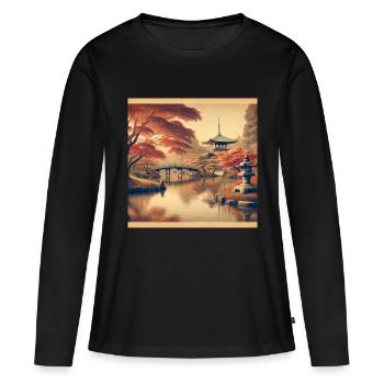 Soirée de l’étang vintage du Japon - T-shirt manches longues Premium bio Femme - noir - Devant - Julia (174cm)