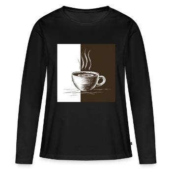L’heure du café - T-shirt manches longues Premium bio Femme - noir - Devant - Julia (174cm)