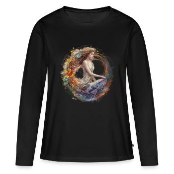 Florale Yoruba trifft auf Leinwand der Farben - Frauen Premium Bio Langarmshirt - Schwarz - Vorne - Julia (174cm)