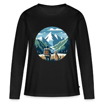 Adventure Friends, Wanderer mit Hund in den Bergen - Frauen Premium Bio Langarmshirt - Schwarz - Vorne - Julia (174cm)