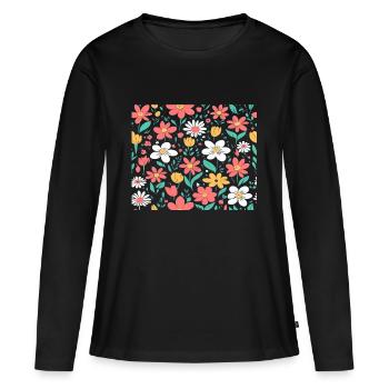Printemps Fleurs Fond Printemps - T-shirt manches longues Premium bio Femme - noir - Devant - Julia (174cm)