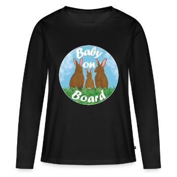Baby on board - Hasenfamilie - Frauen Premium Bio Langarmshirt - Schwarz - Vorne - Julia (174cm)