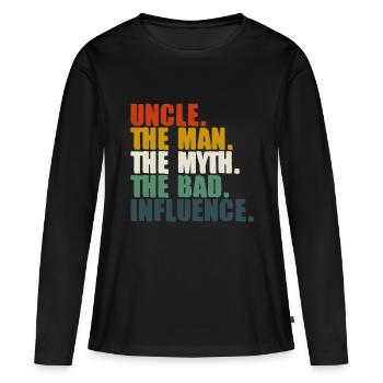 ONCLE L’HOMME LE MYTHE LA MAUVAISE INFLUENCE - T-shirt manches longues Premium bio Femme - noir - Devant - Julia (174cm)