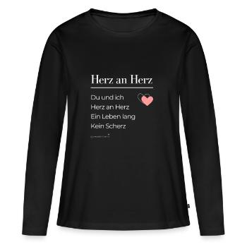 Herz an Herz - weiße Schrift - Frauen Premium Bio Langarmshirt - Schwarz - Vorne - Julia (174cm)