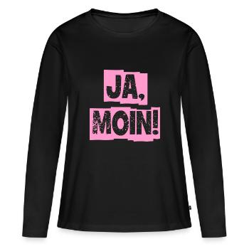 Ja Moin! - Guten Morgen - Nordsee - Ostsee - Anker - Frauen Premium Bio Langarmshirt - Schwarz - Vorne - Julia (174cm)