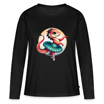 Drachenballerina tanzt , Drache tanzt niedlich - Frauen Premium Bio Langarmshirt - Schwarz - Vorne - Julia (174cm)