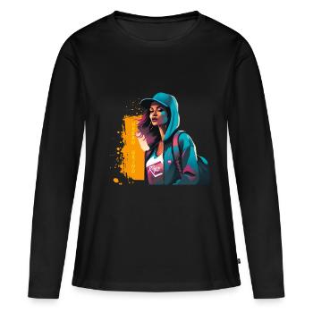 Fille urbaine - T-shirt manches longues Premium bio Femme - noir - Devant - Julia (174cm)