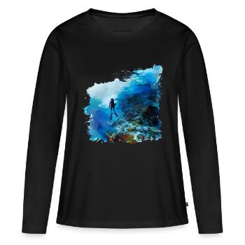 Schwerelos gleiten beim Tauchen - Frauen Premium Bio Langarmshirt - Schwarz - Vorne - Julia (174cm)