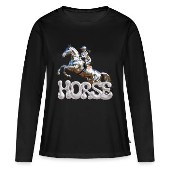 Springreiterin Chrom 1 - Frauen Premium Bio Langarmshirt - Schwarz - Vorne - Julia (174cm)