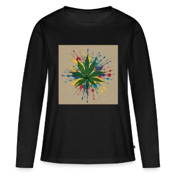 Feuille de chanvre colorée - T-shirt manches longues Premium bio Femme - noir - Devant - Julia (174cm)