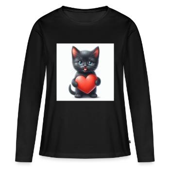 Katze Katze - Frauen Premium Bio Langarmshirt - Schwarz - Vorne - Julia (174cm)
