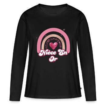 nièce en or rainbow rose - cadeau nièce - T-shirt manches longues Premium bio Femme - noir - Devant - Julia (174cm)