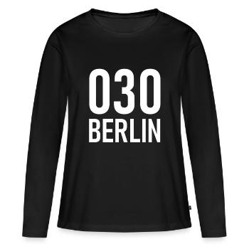 030 - Null Drei Null - Berlin - Vorwahl - Telefon - Frauen Premium Bio Langarmshirt - Schwarz - Vorne - Julia (174cm)