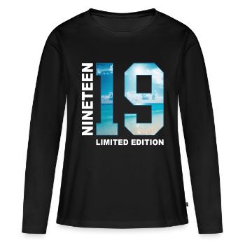 Idée cadeau 19ème anniversaire dix-neuf - T-shirt manches longues Premium bio Femme - noir - Devant - Julia (174cm)