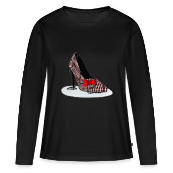 HighHeels – Schottisches Karomuster - Frauen Premium Bio Langarmshirt - Schwarz - Vorne - Julia (174cm)