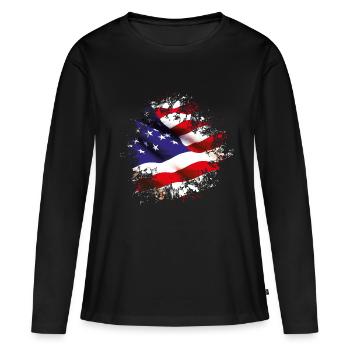 splat États-Unis - T-shirt manches longues Premium bio Femme - noir - Devant - Julia (174cm)