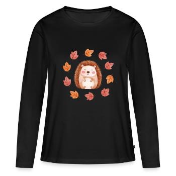 Hérisson doux au feuillage d’automne - Cosy - T-shirt manches longues Premium bio Femme - noir - Devant - Julia (174cm)