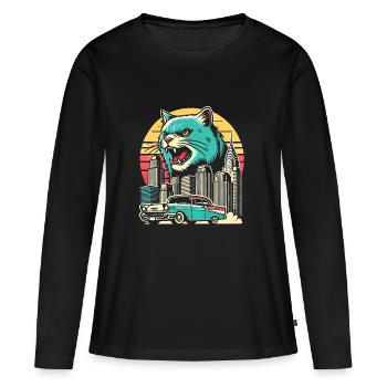 Chat féroce sur la ville Retro Desin - T-shirt manches longues Premium bio Femme - noir - Devant - Julia (174cm)