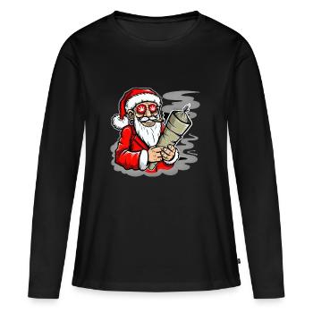 Kiffender Weihnachtsmann Hanf - Frauen Premium Bio Langarmshirt - Schwarz - Vorne - Julia (174cm)