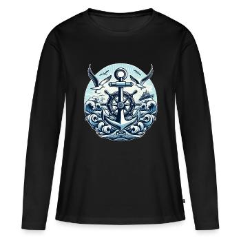 Logo du volant d’ancrage - T-shirt manches longues Premium bio Femme - noir - Devant - Julia (174cm)
