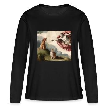 Michelangelo Chat - T-shirt manches longues Premium bio Femme - noir - Devant - Julia (174cm)