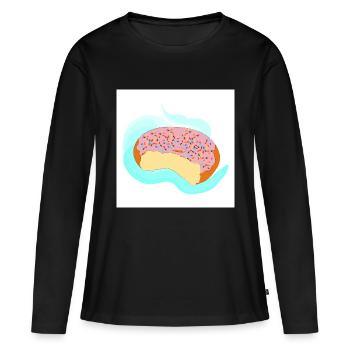 Beignet de glaçage rose - T-shirt manches longues Premium bio Femme - noir - Devant - Julia (174cm)