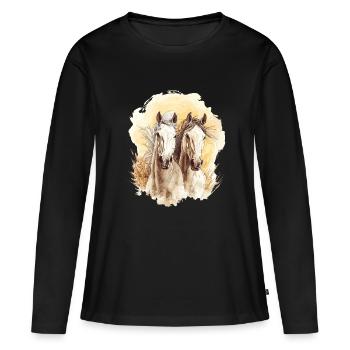 Chevaux Chevaux - Cheval Cheval - Cavalier Cavalier - T-shirt manches longues Premium bio Femme - noir - Devant - Julia (174cm)