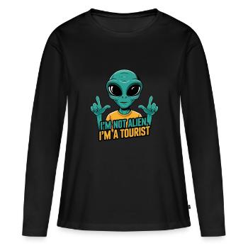 Je ne suis pas un extraterrestre, je suis un touriste - T-shirt manches longues Premium bio Femme - noir - Devant - Julia (174cm)