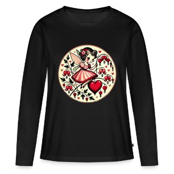 Saint-Valentin Fée Saignement Coeur Fleurs - T-shirt manches longues Premium bio Femme - noir - Devant - Julia (174cm)