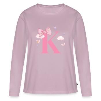 Lettre k rose nuages - T-shirt manches longues Premium bio Femme - rose poudré - Devant - Julia (174cm)