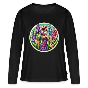 Danseuse Fleur Ventre - T-shirt manches longues Premium bio Femme - noir - Devant - Julia (174cm)