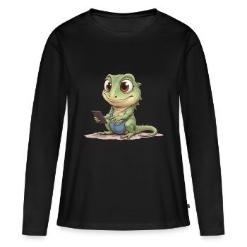 Baby lizard with mobile phone - Women's Premium Organic Long Sleeve Shirt - black - Front - Julia (174cm)