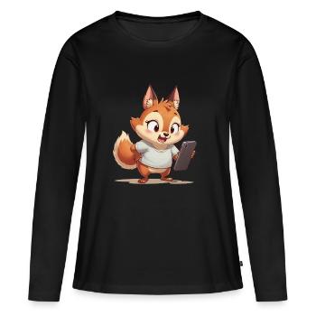 Fox with mobile phone - Women's Premium Organic Long Sleeve Shirt - black - Front - Julia (174cm)