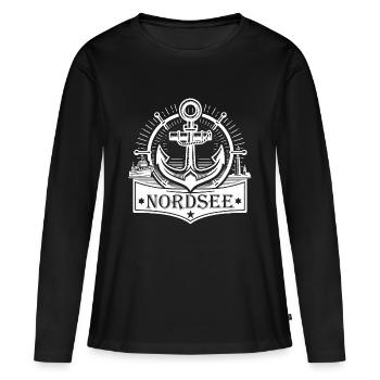 Logo de la mer du Nord - T-shirt manches longues Premium bio Femme - noir - Devant - Julia (174cm)