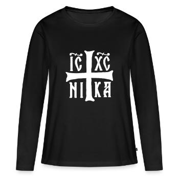 Christogramme IC XC NIKA Jesus Christ est le gagnant - T-shirt manches longues Premium bio Femme - noir - Devant - Julia (174cm)