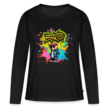 Nounours "BRO" - T-shirt manches longues Premium bio Femme - noir - Devant - Julia (174cm)