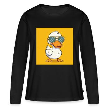Trendsetter auf dem Teich – Ente mit Sonnenbrille - Frauen Premium Bio Langarmshirt - Schwarz - Vorne - Julia (174cm)