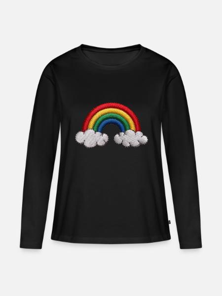 Regenbogen bestickt - Frauen Premium Bio Langarmshirt - Schwarz
