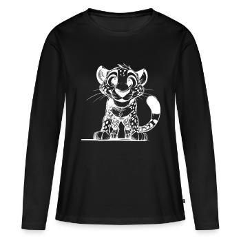 Mignon léopard aux yeux écarquillés Roi de la steppe - T-shirt manches longues Premium bio Femme - noir - Devant - Julia (174cm)