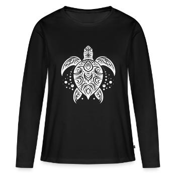 Tortue du Pacifique Tattoo Art Intemporel - T-shirt manches longues Premium bio Femme - noir - Devant - Julia (174cm)