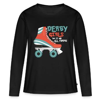 Derby Girls Do It On All Fours Skating Roller Derb - Frauen Premium Bio Langarmshirt - Schwarz - Vorne - Julia (174cm)